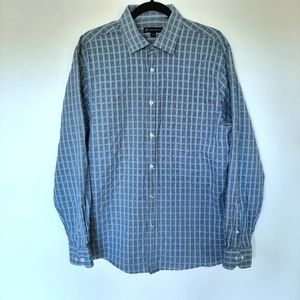 Bachrach long sleeved dress shirt grey/blue/white window pane pattern EUC